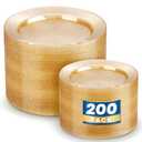 WDF 200PCS Gold Plastic Plates - Gold Glitter Plastic Plates - Heavy Duty Gold Glitter Disposable Plates - Include 100 Dinner Plates 10" and 100 Dessert Plate 7" for Wedding Spring Birthday