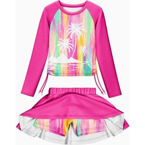 LQSZ Girls Rash Guard Swimsuit Long Sleeve Bathing Suit 2 Pieces with Shorts Swimwear for 3-12Y