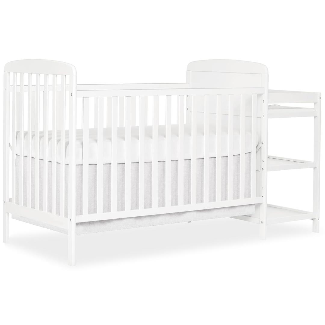 Dream On Me Anna 3-in-1 Convertible Full-Size Baby Crib & Changer with Storage in White, GreenGuard Gold & JPMA, Pinewood, Converts to Day & Toddler Bed, 3 Mattress Heights, 1 Changing Pad