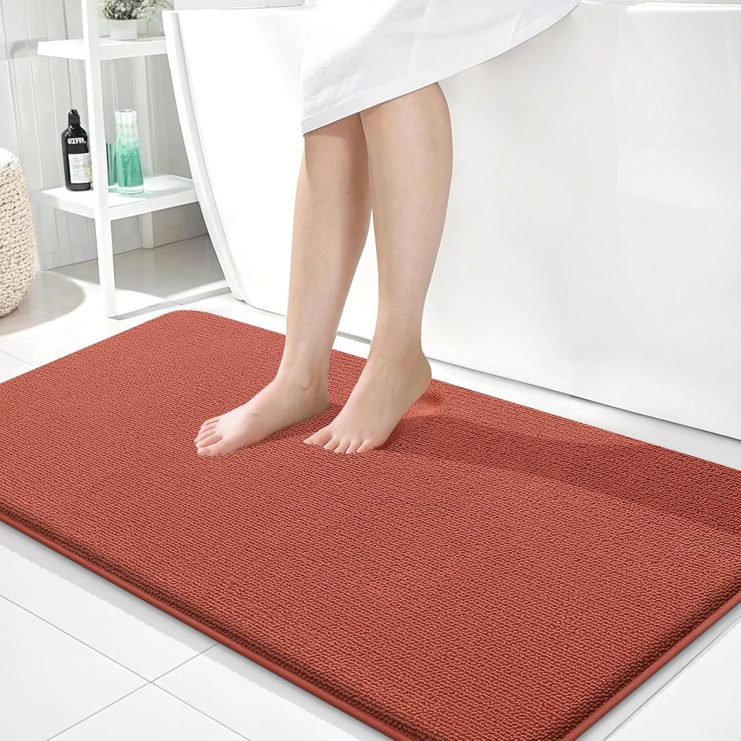 OLANLY Thick Memory Foam Bathroom Runner Rugs 44x24, Extra Soft Absorbent Long Bath Rug, Quick Dry Bath Mats, Non-Slip, Machine Washable Mat, Tub and Shower, Home Decor Accessories, Rustic Terracotta