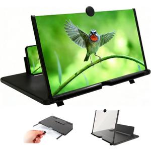 Screen Magnifier for Cell Phone,12inch Big Screen Phone Magnifier - 3D HD Foldable Portable Monitor with Stand, Universal Smartphone Screen Enlarger for Movies, Videos, Gaming, Travel (Black)