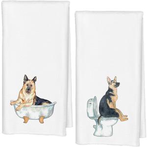 German Shepherd Dog Towels Set of 2, German Shepherd Gifts for Women Men, German Shepherd Decor Hand Towels for Bathroom, German Shepherd Bathroom Hand Towels, Dog Bathroom Decor, 16x24 Inches