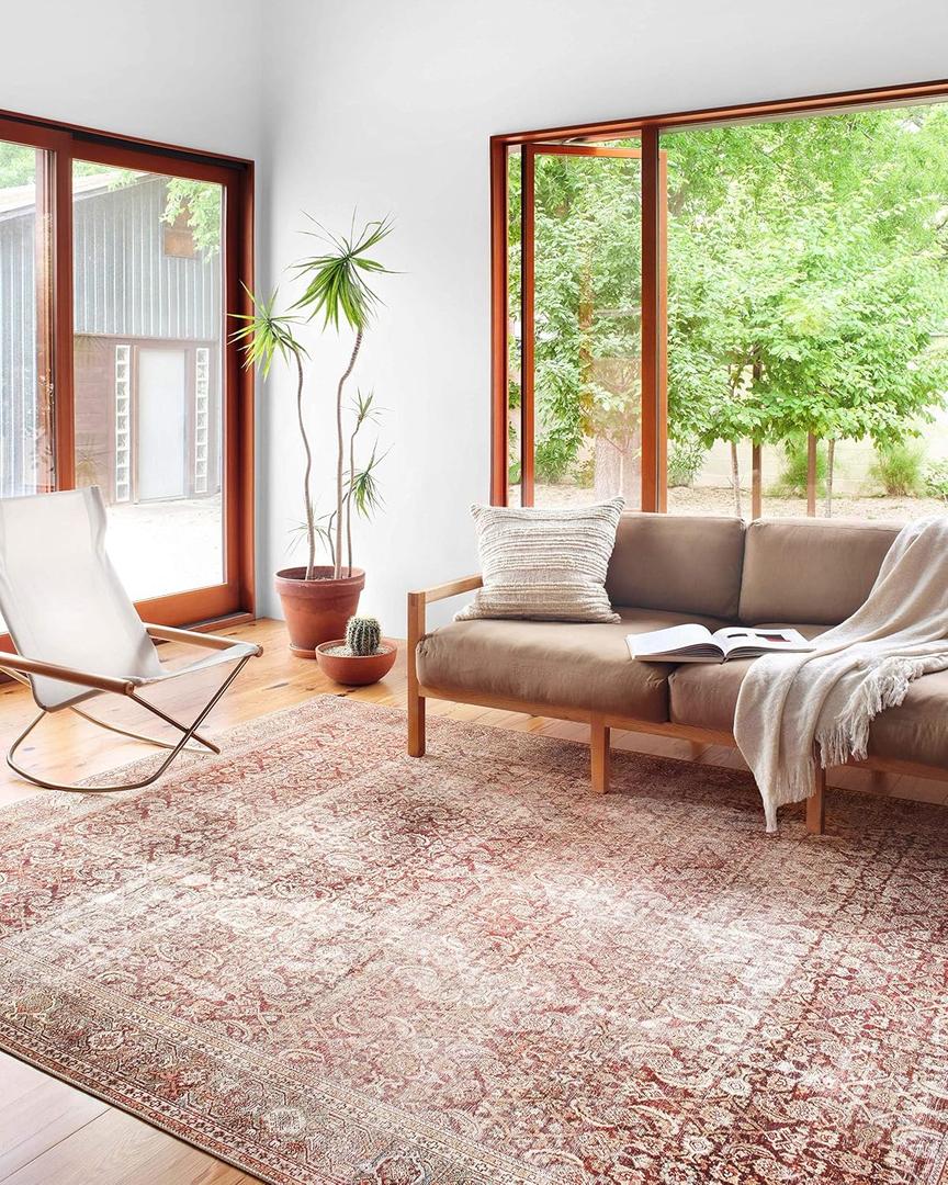Loloi Layla Collection LAY-11 Cinnamon/Sage 2'-3" x 3'-9" .13" Thick Accent Rug, Soft, Durable, Vintage Inspired, Distressed, Low Pile, Non-Shedding, Easy Clean, Printed, Living Room Rug