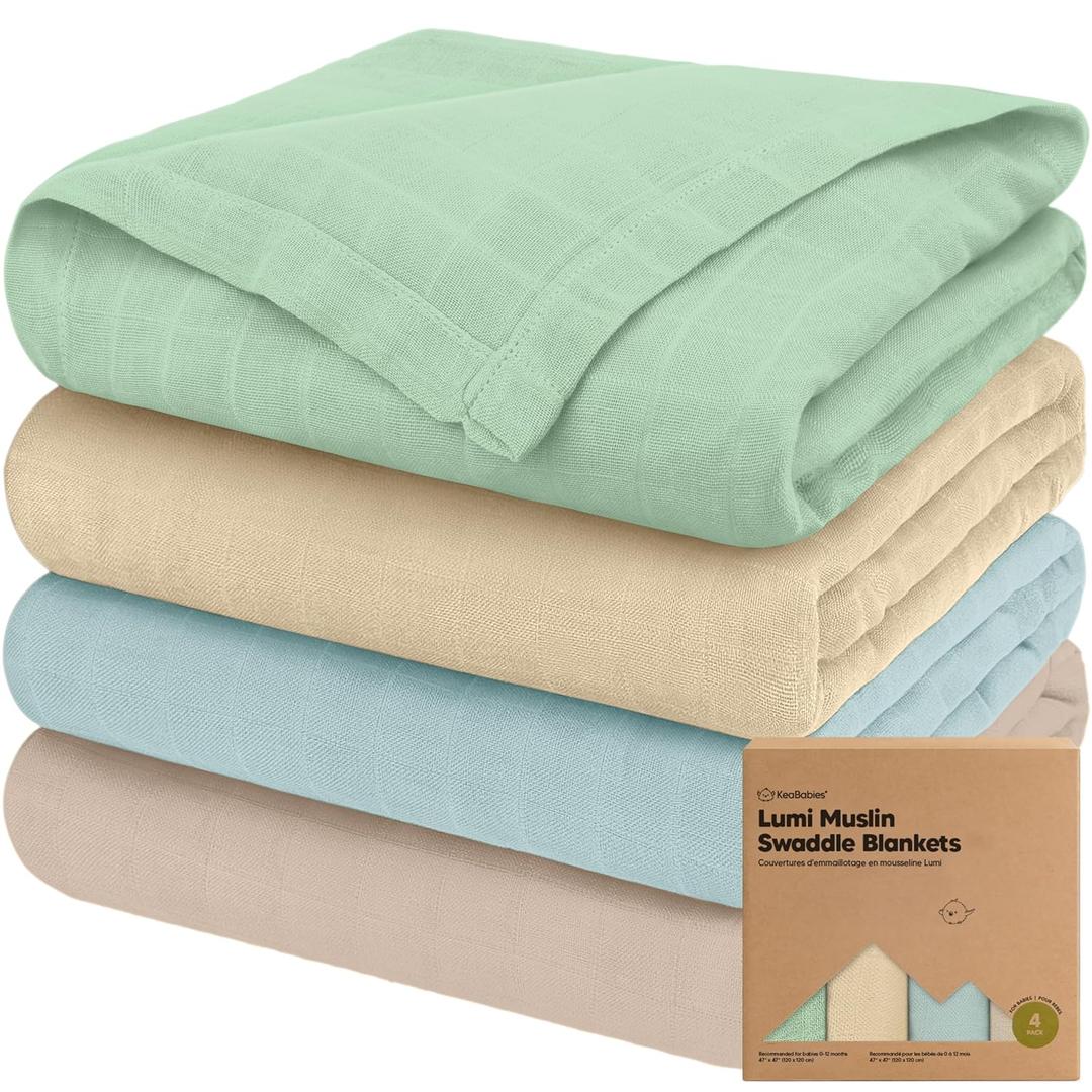 4-Pack Muslin Swaddle Blankets for Boys, Girls - Organic Baby Swaddles for Newborns, Soft & Breathable Receiving Baby Blankets for Girl, Boy, Neutral, Newborn Essentials Gift (Mirage)