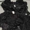 OYOANGLE Women's Plus Size Lace Babydoll Spaghetti Strap V Neck Cut Out Teddy Lingerie Set with Garter Belts,XL