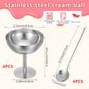 FMOACEN 4 Pcs Stainless Steel Dessert Cup with Spoons 8oz Silver Ice Cream Cups for Sundaes Frozen Yogurt and Fruit Reusable Footed Ice Cream Bowls for Parties Celebrations and Gatherings, 3.9 x 3.9 x 4.3 inches