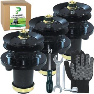 3 Pack Pre-Greased 539131898 Spindle Assembly with 532173434 Spindle Pulley for Husqvarna GT48DXLS, LGT48DXL, TS248G, TS348, TS348D, TS348XD, YT48DXLS, GT 48 DXLS, TS 248 G, TS 348 D Tractors