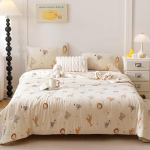 MorroMorn Full Size Comforter Sets, Neutral Full Bedding Sets - 3 PCS Bed Set with 2 Pillowcases Ultra Soft Lightweight Blanket for Bed Quilt Girls Boys Kids Tween Teen Dorm Preppy Summer, Full/Queen (Animals), 1x 80*90 inches fluffy comforter, 2x 20*30 inches pillowcase