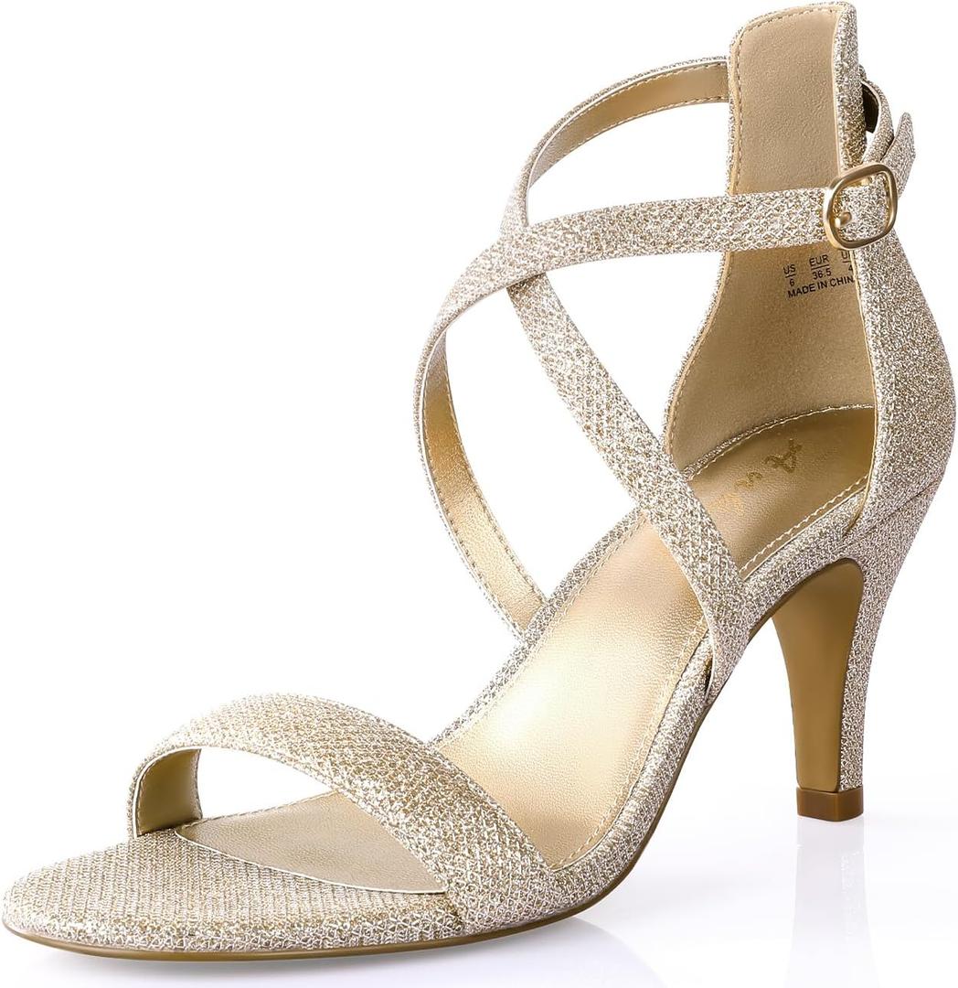 Ankis Nude Gold Black Heels Strappy Heels for Women 3 Inch Stiletto Open Toe Sandals for Wedding Evening Party Homecoming (6)