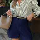 NIMIN Womens Shorts Dressy High Waisted 2025 Summer Trendy Business Casual Work Tailored Shorts Without Pockets Belts (Large, Navy Blue)