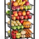 Fruit Vegetable Cart, 4-Tier Snack & Kitchen Cart on Wheels with Storage, Pull-Out Baskets & Wood Top, Rolling Organizer for Pantry, Living Room (Brown)