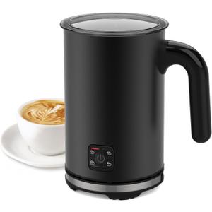 Electric Milk Frother, 4-in-1 Electric Milk Steamer,10 oz/300 ML Automatic Cold And Warm Foam Maker For Coffee, Latte, Cappuccino, Macciato, Hot chocolate, Non-Stick Coating,Easy Clean, Black