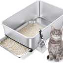 Stainless Steel Litter Box with Pull-Out Pan, 23.6" L x 15.7" Drawer Type Semi-Enclosed Cat Litter Box with Litter Scoop for Big Cat Easy Cleaning