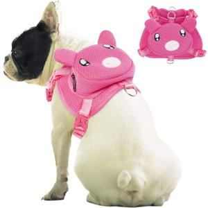 IDOMIK Dog Backpack Harness, No-Pull Dog Backpack with D-Ring for Small Medium Dogs, Cute Self Carrier Backpack for Dogs to Wear, Adjustable Dog Harness Backpack for Traveling Camping Hiking,Pig,M (Pink Pig)