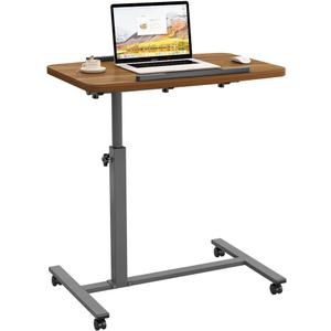 Laptop Table Mobile Adjustable Height Portable Desk Notebook Swivel PC Computer Rolling Desk with Wheels, Laptop Stand for Couch Bedside Hospital Bed Table (Light Walnut)