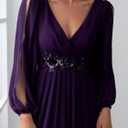Ever-Pretty Women's V Neck Long Lantern Sleeves Floor Length Ruched Chiffon A-Line Formal Evening Dress 00461 (Purple, XXL)