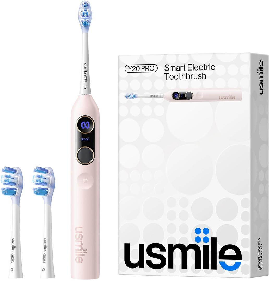 usmile Y20PRO Electric Toothbrush, AI-Powered Smart Toothbrush with AM/PM Auto Mode, 4 Brushing Modes, 90-Day Battery, App Control, Real-Time 3D Map, 2 Brush Heads Included(Sakura Pink)