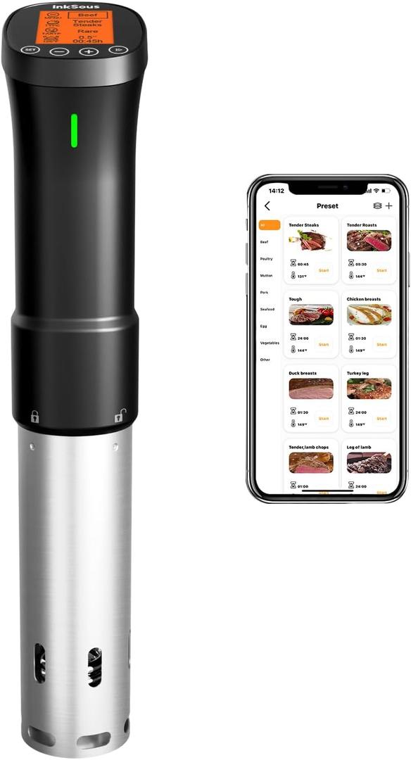 WIFI 2.4G Sous Vide Cooker 1000W Immersion Circulator with APP 14 Recipes, Alarm, Calibration & Timer, 3D Water Fast Heating Ultra-Quiet Sous Vide Machine