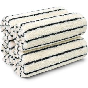 Jacquotha Striped Cotton Washcloths 4 Pack, 13 x 13 - Soft Wash Cloths for Bathroom, Kitchen, Gym, Face, Black and Cream