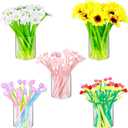 Teling 100 Pcs Flower Pens Bulk Color Changing Lily Tulip Rose Ballpoint Pens 0.5 mm Black Gel Ink Cute Cherry Blossom Sunflower for School Home Office