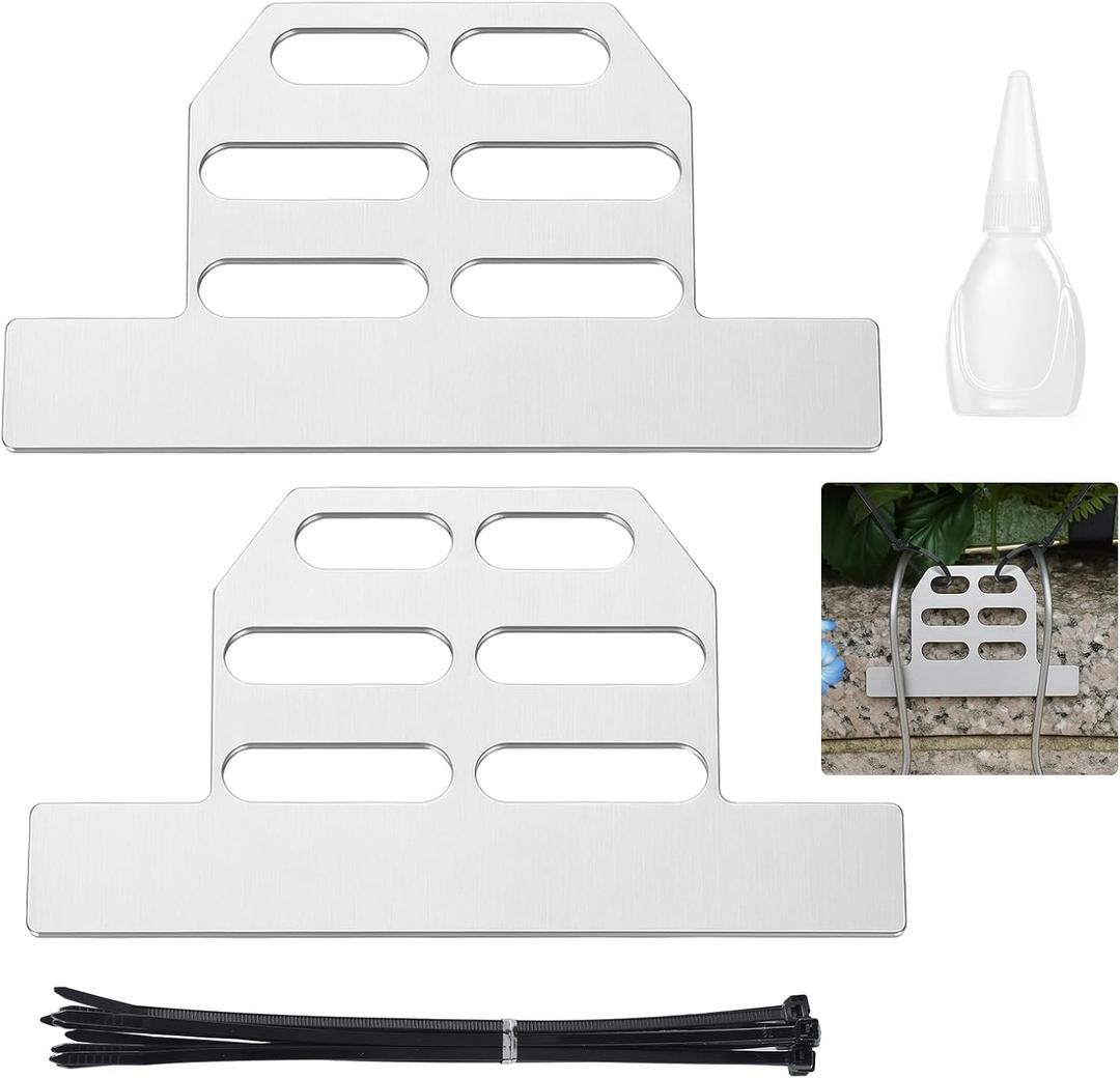 Otoolling 2 Pcs Headstone Flower Saddle Floral Saddle Securing Aluminum Anchor Windproof with Adhesive and Zip Ties for Headstone Floral Arrangements Decor