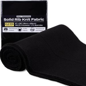 2x2 Solid Rib Knit Fabric, Stretchy Knitted Ribbing for Cuffs, Collars, and Waistbands, Polyester-Spandex Blend, DIY Sewing Trim, 6 x 35 Inches (Black, 6 x 35 Inches)