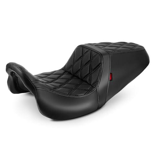 VASTMT One-Piece Driver and Passenger Seat with Diamond Pattern Stitching Fit for Harley Touring Road King Road Glide Street Glide Electra Glide 2008-2023 Models (Black Stitching)