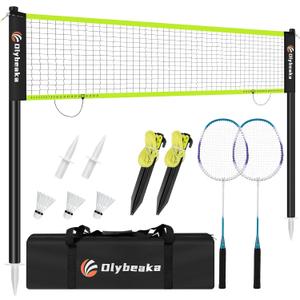 12FT Badminton Net Set for Backyard with Durable Anti-Sag Net, Heavy Duty Steel Poles, 2 Aluminum Rackets, 3 Shuttlecocks, Easy-Carry Bag - Easy Setup & Stable