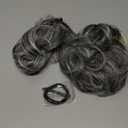 SARLA 2PCS Grey Messy Bun Hair Pieces for Women Detachable Claw Clip Wavy Curly Synthetic Hairpieces for Updos with Tendrils Fake Scrunchies Ponytail Extension Dark Grey