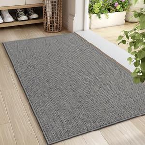 LEKEEPGO Door Mat 24"x36", Non Slip Door Mat Indoor Entrance, Rubber Backing Front Indoor Door mats Washable Absorbent Low-Profile Entryway Entry Resist Dirt Inside Door Mats, Light Grey