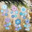 Tenceur 150 Pcs/24 Sets Unfinished Winter Snowflake Ornament Christmas Tree Decorations Paper Snowflake Hanging Ornaments with String and Diamond Stickers for Xmas Winter Holiday Party Decor