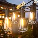 Kawaya 50FT Outdoor String Lights - Outside LED Patio Light with 25+2 Shatterproof Vintage Edison Bulbs - 2700K Dimmable IP65 Waterproof Hanging Lighting for Yard Porch Deck Balcony Bistro Cafe Party