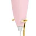 Paris Hilton Electric Handheld Milk Frother with Double Coil Head Whisk and Gold Metal Stand, Battery Powered (2 AA Batteries Required but Not Included), Pink