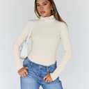 Trendy Queen Women's Turtleneck Long Sleeve Shirts Basic Underwear Tops Winter Clothes 2026 (Beige, XS)
