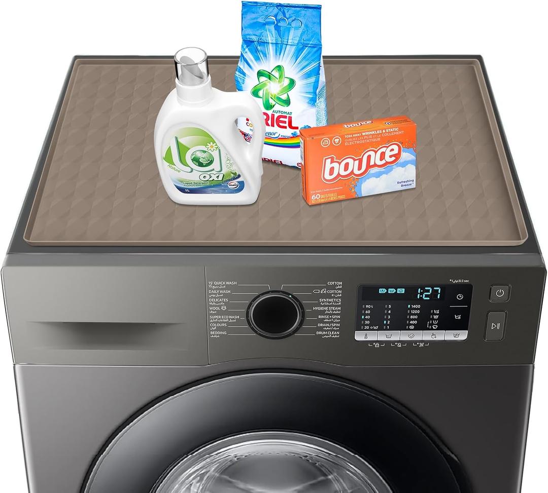Garolue Washer and Dryer Covers for the Top, 23.6'' x 19.7'' Silicone Rubber Mat for Laudry Machine & Dryer,Non-slip Heavy Duty Waterproof Washable Top Protector Mat Pad for Laundry & Kitchen,Apricot