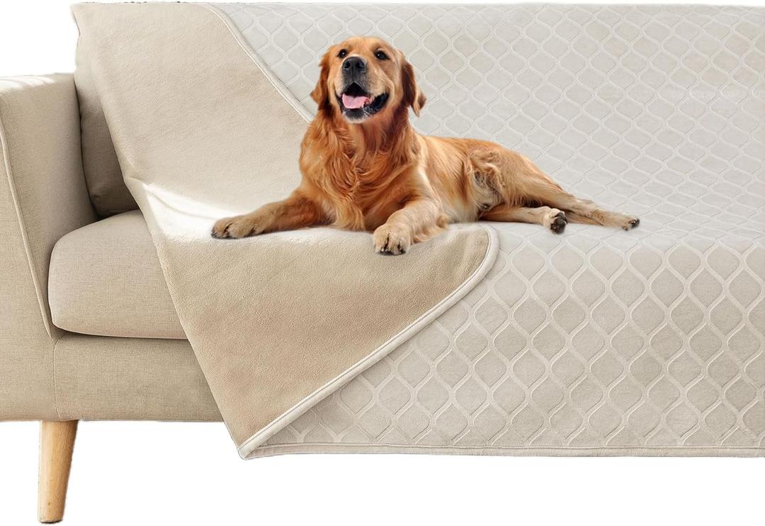fuguitex Waterproof Dog Blanket Bed Cover Dog Crystal Velvet Moroccan Fuzzy Cozy Plush Pet Blanket Throw Blanket for Couch Sofa(52 * 82 inch, Cream+Beige)