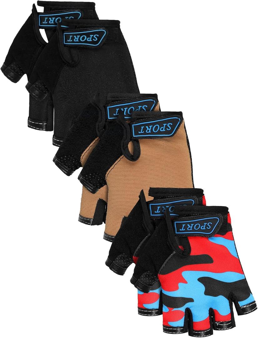 Boao 3 Pairs Kids Half Finger Bike Gloves Non-Slip Breathable Adjustable Birthday Gift for Boys Girls for Bike Workout (3 - 5 Years)