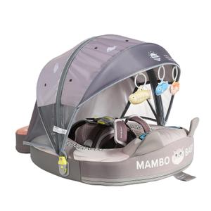 Mambobaby No-Flip Baby Pool Float with Canopy & Tail Non-Inflatable Swim Float for Infants, Pearl-Foam, UPF 50+ & Adjustable Safety Five-Way Harness, Skin-Friendly for Boys Girls 3-24 Months-Cat