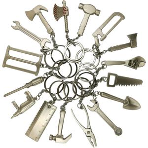 16-Piece Pretend Play Set Mini Construction Multi Tools Metal Keychains, Assorted Designs for Creative Play & Gifting - DIY Toy Car Keyrings
