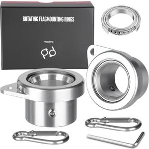 Bearing Steel Ball Flag Pole Rings, Tangle Free Aluminum Alloy Flag Pole Spinners, 360 Rotating Flagpole Rings with Carabiners, Fit Flagpole with 1-1.25inch Diameter, Flagpole Parts, 1.25 inch Silver