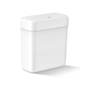MOPALL Small Bathroom Trash Can with Lid, 2.6 Gallons / 10 L Slim Plastic Garbage Bin with Pop-Up Lid, Mini Waste Basket Can Dog Proof for Kitchen, Bedroom, Office, Laundry, Toilet, Rv, White