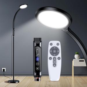 Happy Light Therapy lamp 11000 Lux, LED UV-Free Sunlight lamp, Full Spectrum Happy Therapy lamp with 10 Adjustable Brightness Levels,2 in 1 Retractable Floor Sad Lamp (Black) 