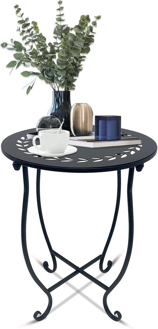 Indoor Outdoor Small Metal Round Side Table, 14 Inch Patio Coffee Table