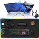 TopMade Wireless Charging Mouse Pad, RGB Gaming Mousepad Home Office Desk Pad, 31.5 x 15.8 XXL Large Desk Mat, Waterproof Keyboard Pad, Black (Includes 20W PD Power Adapter & 6.56ft Woven Cable)