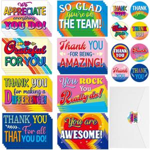 ZOIIWA 72 Pieces Employee Appreciation Cards Thank You Cards with Envelopes Bulk Decorations Colorful Gratitude Inspirational Staff Funny Happy Work Anniversary for Teacher Appreciation Coworkers
