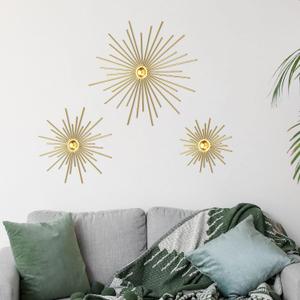 3 Pack Gold Sunburst Mirrors for Wall Decor Circle Flowers Mirrors Decorative Gold Hanging Wall Art Flowers Mirror for Home Living Dinning Room Bedroom Bathroom Boho Decoration(Cute)