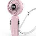 AMACOOL Handheld Fan Foldable, 5000mAh Rechargeable Hand Fans with Powerful Cooling, 4 Speeds, LED Display, Portable Fan for Travel,Concerts,Makeup,Lash,Outdoor Events,Gifts Women (Pink)