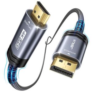 JSAUX DisplayPort to HDMI Cable 10FT, Uni Directional, DP Source to HDMI Display, UHD 1440P/2K@60Hz, 4K@30Hz, Nylon Cord for Desktops, Graphics Cards, and Laptops with Native DisplayPort Output (Grey)