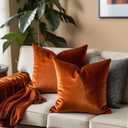 Burnt Orange Throw Pillow Covers 20x20 Set of 2 Fall Autumn Decorative Soft Velvet Pillow Covers for Couch and Bed
