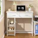 ThreeHio Small Writing Desk with 2 Drawers, White Computer Desk with Storage Shelf, Home Kids Study Table for Small Spaces, Simple Desk for Bedroom, Home Office, Living Room, Dorm, Vanity Desk, White